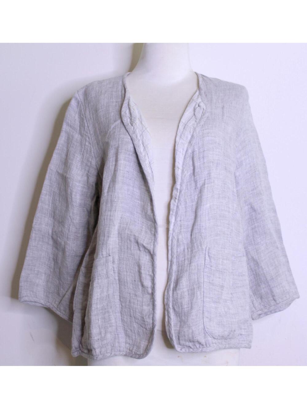 Eileen Fisher Gray Linen Cotton Cardigan - Medium